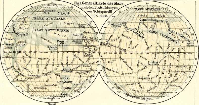 Карта Марса, составленная Джованни Скиапарелли / Public Domain